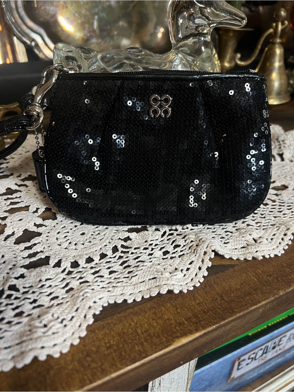 Coach black Sequin Wristlet Bag